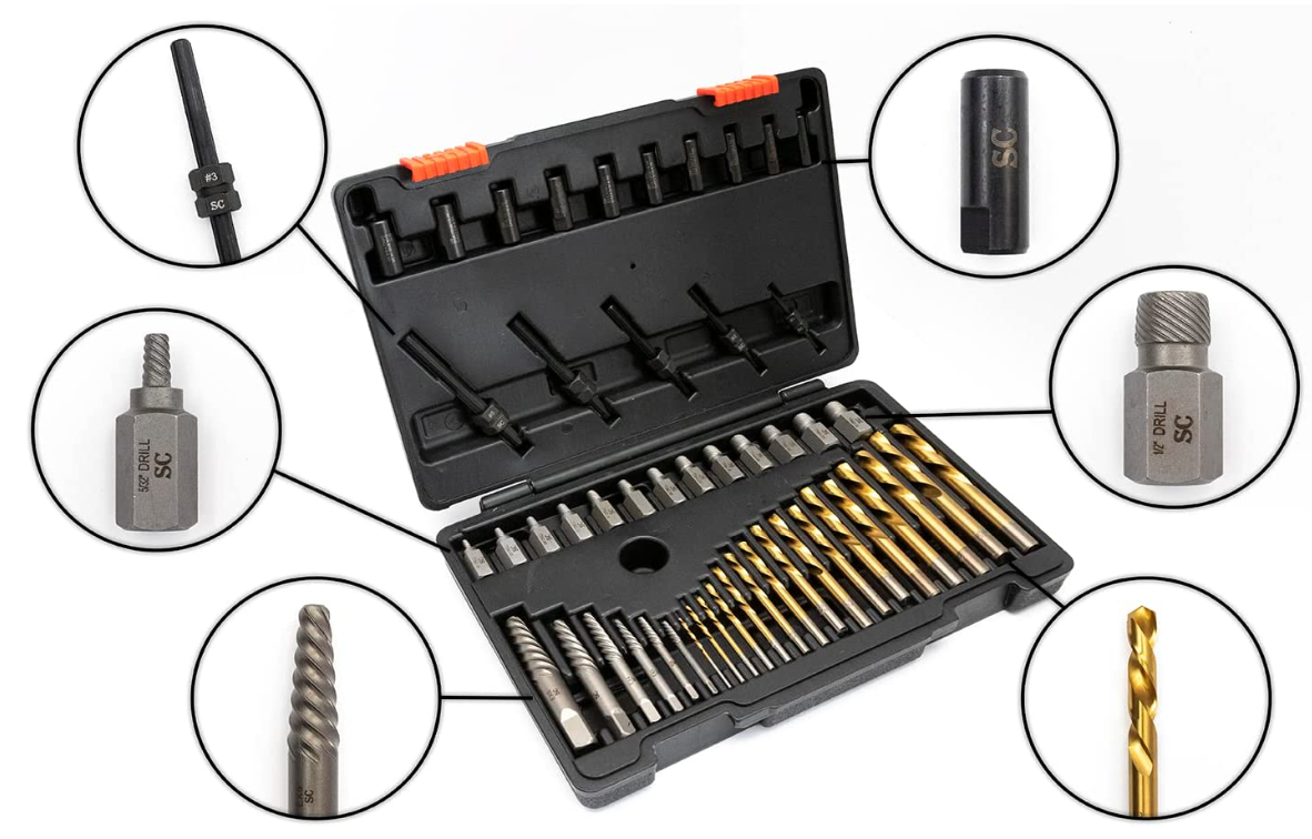 SharCreatives 55-Piece Master Screw Extractor Drill Bit & Guide set, Broken bolt extractor set, Multi-spline Extractors & Drill Bits for Removing Stripped, Frozen, Rusted, Roundoff Bolts, Screws, Pins