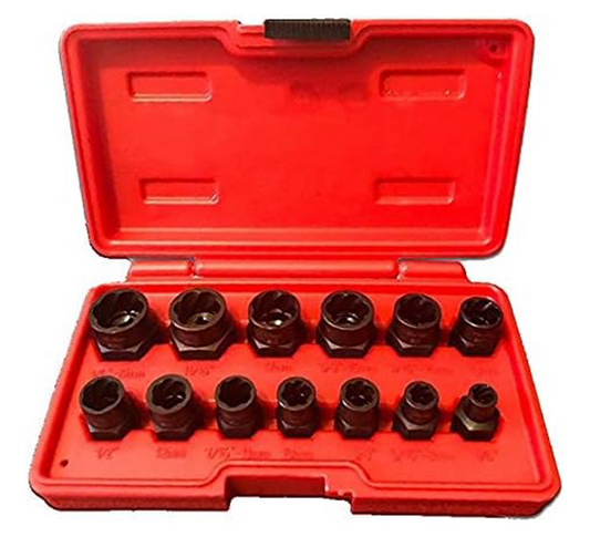 SharCreatives Impact Bolt & Nut Remover Set 13 pieces, Nut Extractor and Bolt Extractor Twist Socket Set for Removing Tricky, Broken, Stripped or Damaged Nuts and Bolts