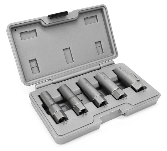 SharCreatives 5-Piece SAE & METRIC Spiral Type Deep Extractor Set, Twist Socket Set, for Removing Tricky Deeply Trapped Stripped, Damaged and Broken Bolts. 3/8 inch drive