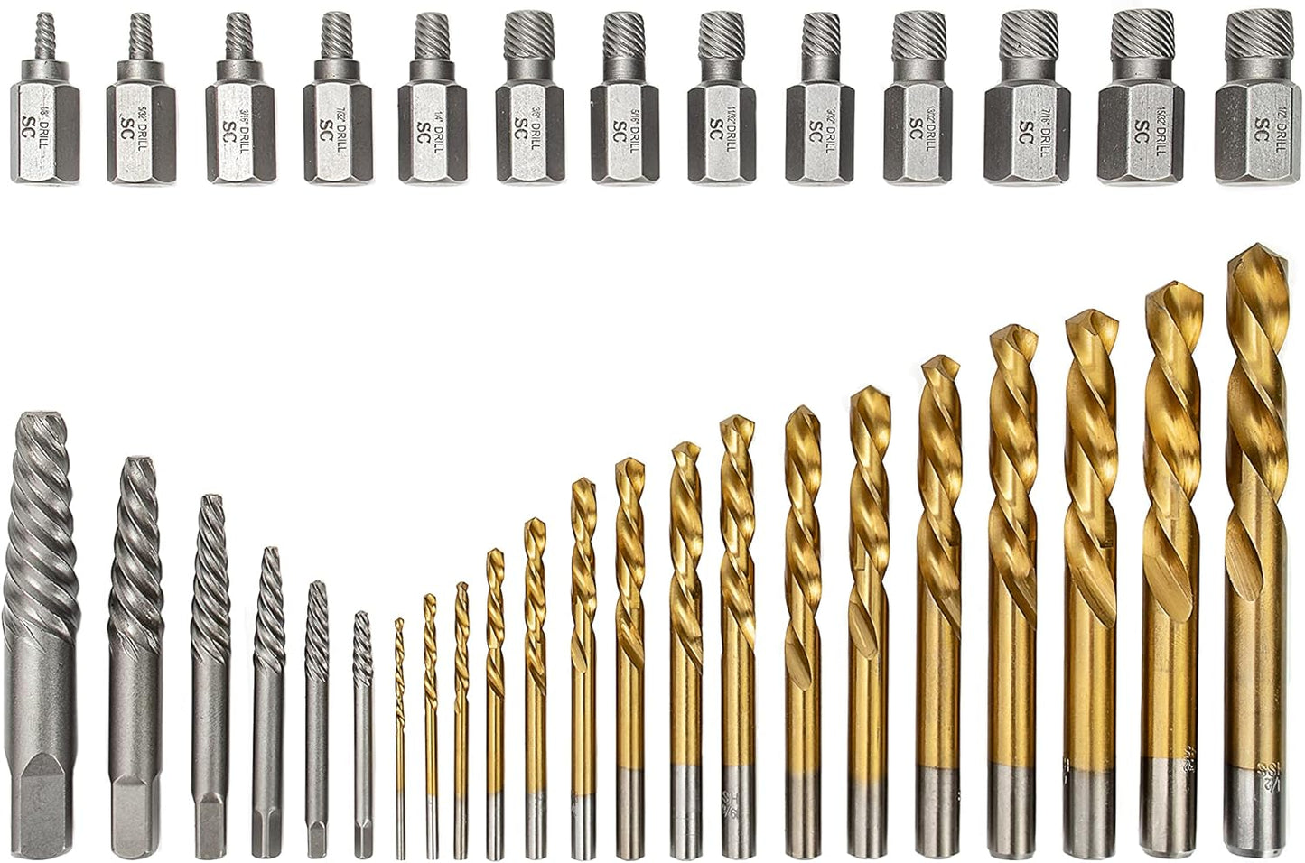 SharCreatives 35-Piece Screw Extractor and Drill Bit Set, Drill Bits and Multi-spline Extractors for removing tricky, stripped. damaged, broken screws, bolts, studs, fittings and more.