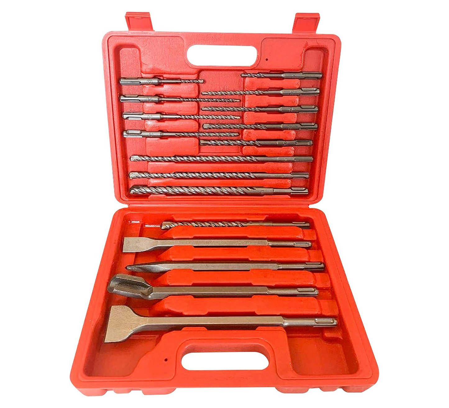 SharCreatives 17 Pieces SDS PLUS Rotary Hammer Drill Bits Set & Chisels with Storage Case for Drilling Concrete, Masonry, Bricks and Stone