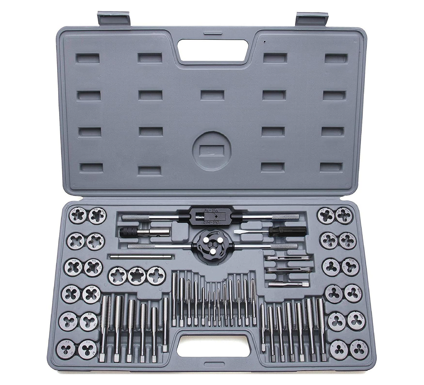 SharCreatives 60 Piece Metric & SAE Threading Tap & Die Tool Set Coarse and Fine Threads for Threading and Re-threading with Accessories and Storage Case