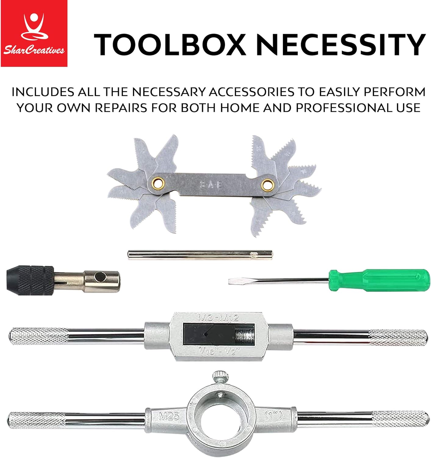 SharCreatives 40 Piece SAE Threading Tap & Die Tool Set Coarse and Fine Threads for Threading and Re-threading with Accessories and Storage Case